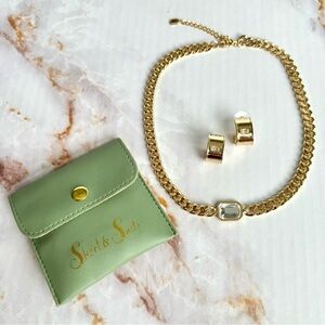 Short & Suite Chunky Gem Choker Necklace and Hoop Earrings Set $115 Gold Jewelry